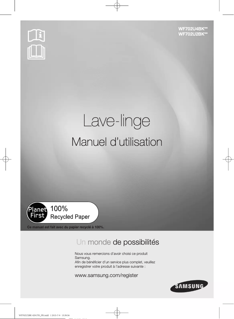 Page 1 de la notice Manuel utilisateur Samsung WF702U2BKSD