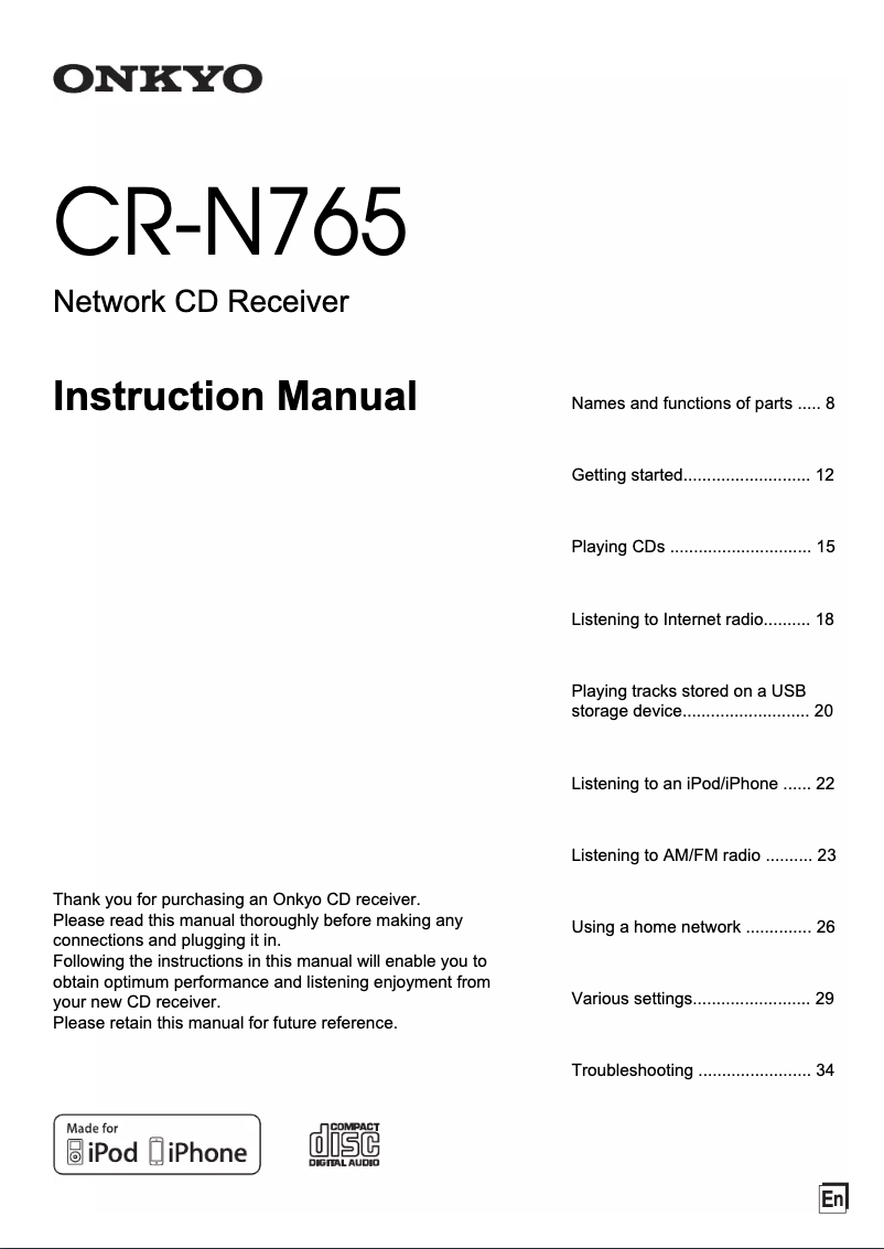 Image de la première page du manuel de l'appareil CR-N765