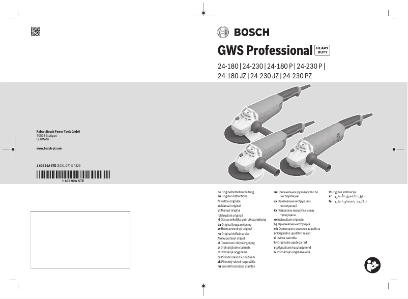 Page 1 de la notice Manuel utilisateur Bosch GWS 24-180 Professional