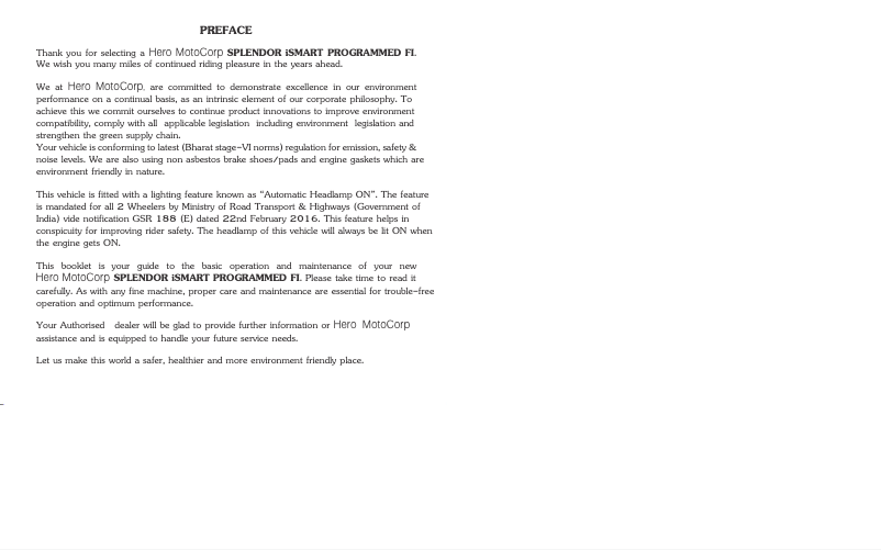 Page 1 de la notice Manuel utilisateur Hero Splendor iSmart (2019)