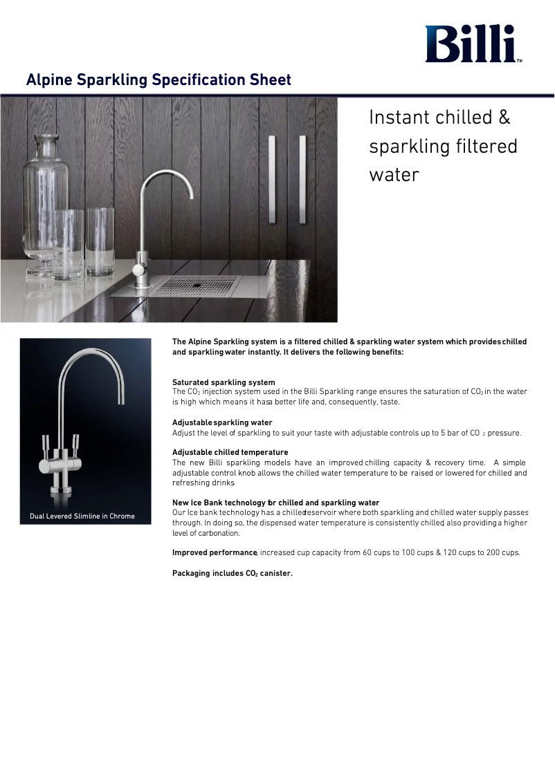 Page 1 de la notice Fiche technique Billi Alpine Sparkling