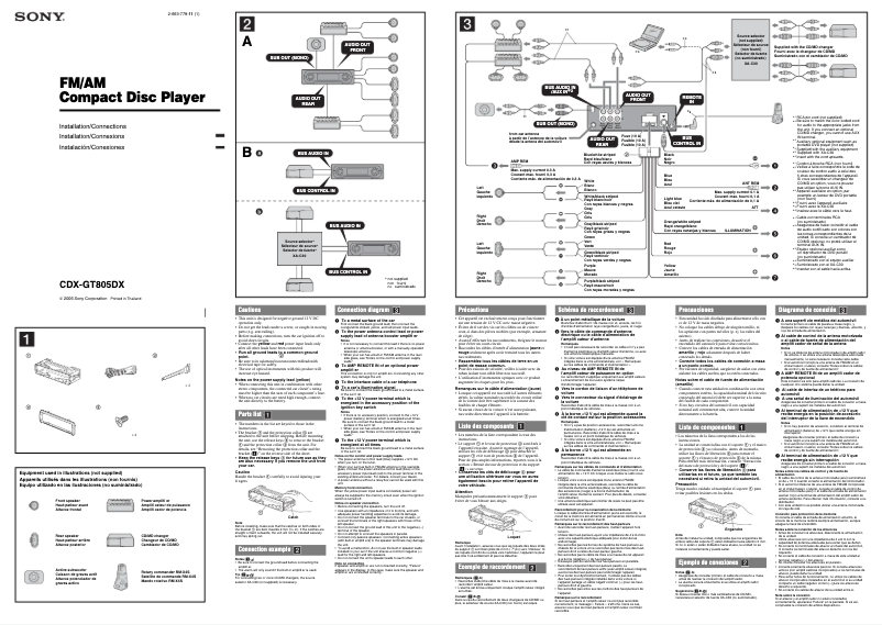 Page n°1 - Guide d'installation Sony CDX-GT805DX