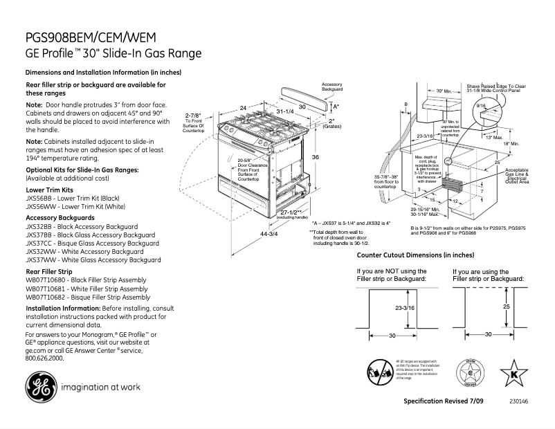 Page n°1 - Fiche technique GE Profile PGS908WEMWW