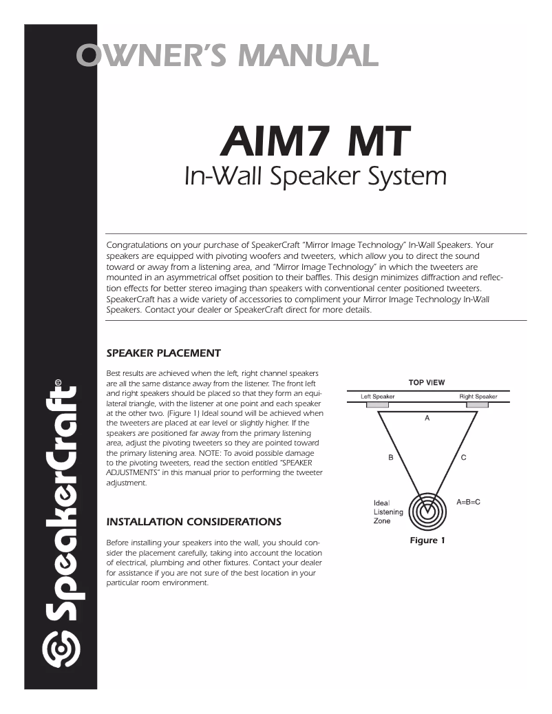 Page n°1 - Manuel utilisateur SpeakerCraft AIM7 MT One