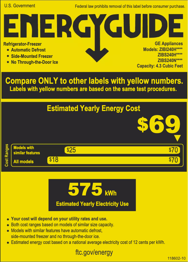 Page 1 de la notice Label énergétique Monogram ZIBS240NSS