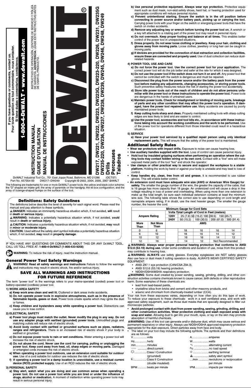 Page 1 de la notice Manuel utilisateur DeWalt DW223G