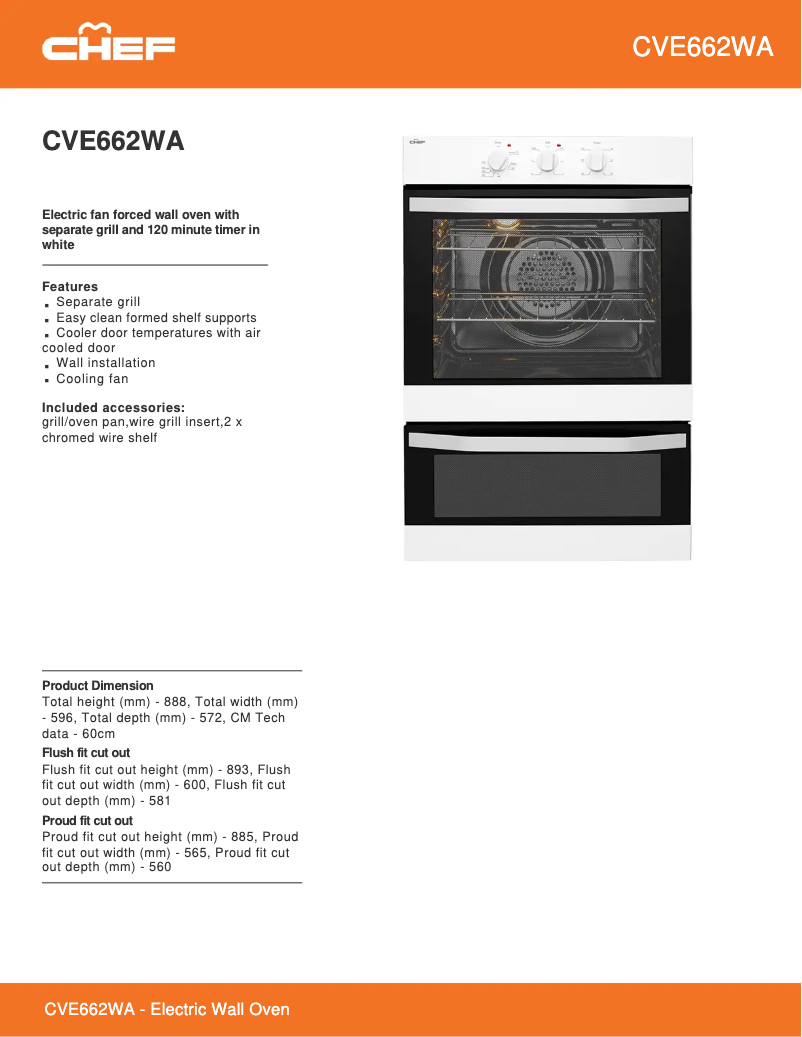 Página 1 del manual Ficha técnica Chef CVE662WA