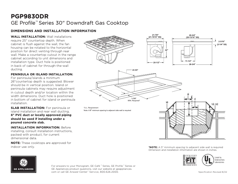 Página 1 del manual Ficha técnica GE Profile PGP9830DRBB