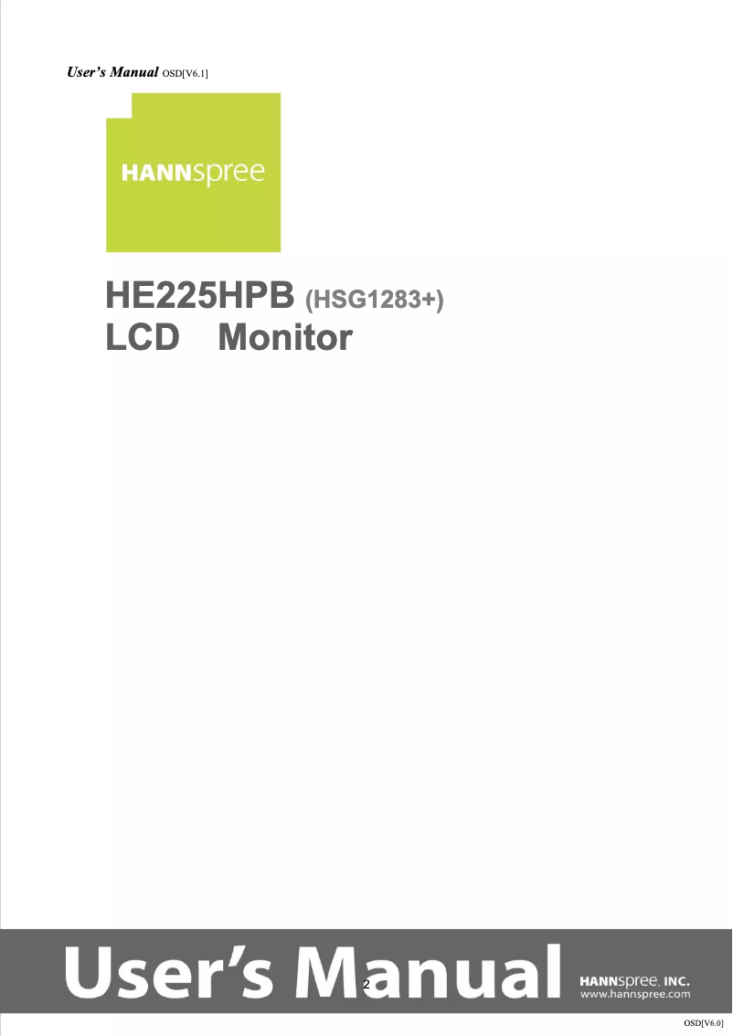 Page 1 de la notice Mode d'emploi Hannspree Hanns.G HE 225 HPB
