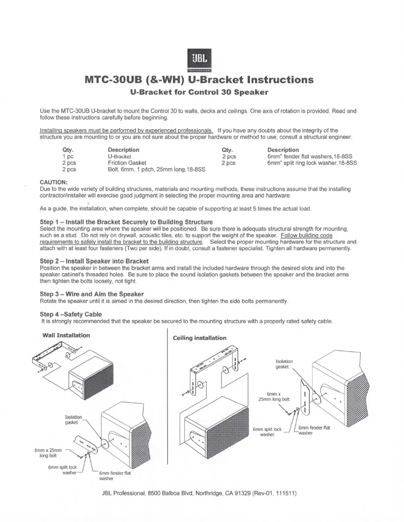 Page 1 de la notice Manuel utilisateur JBL MTC-30UB