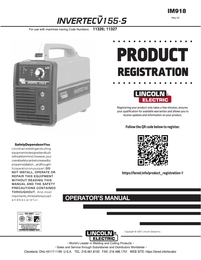 Página 1 del manual Manual de usuario Lincoln Electric Invertec V155-S