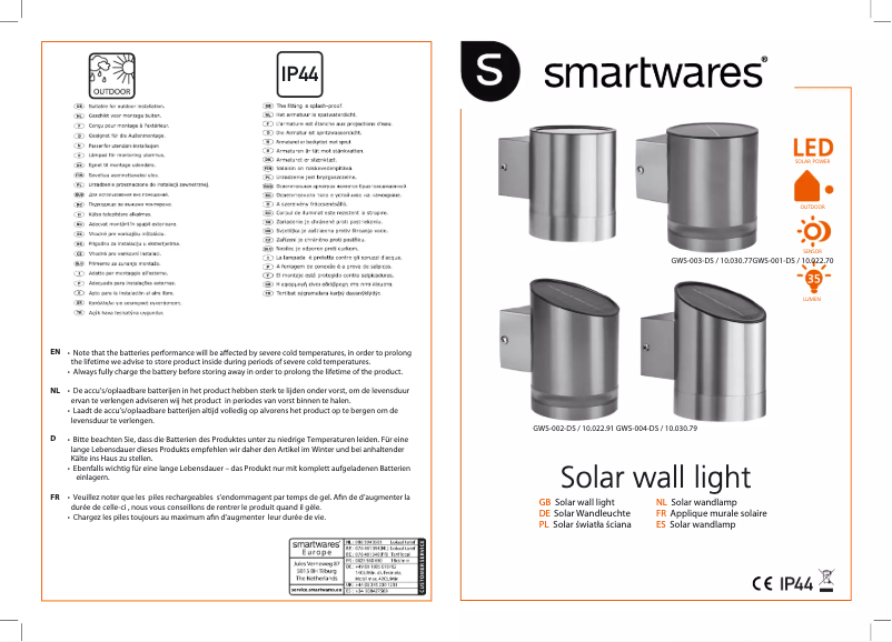Page n°1 - Manuel utilisateur Smartwares GWS-003-DS