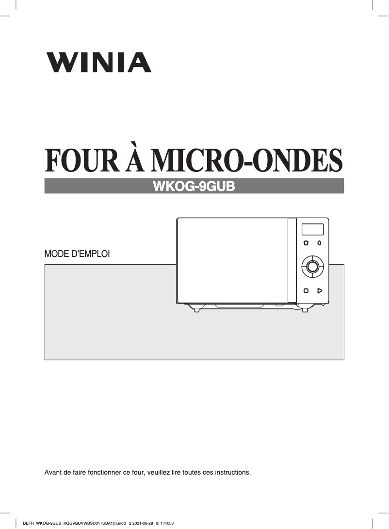 Page n°1 - Manuel utilisateur Winia WKOG-9GUB