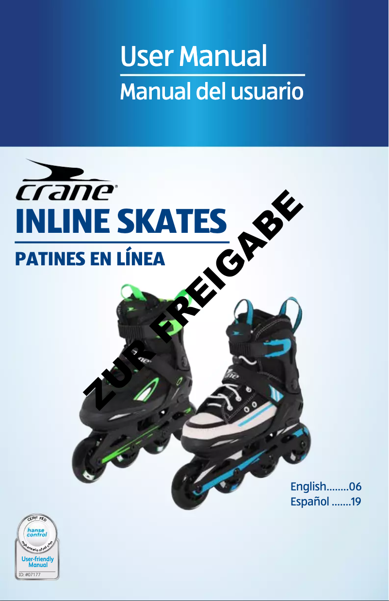 Page n°1 - Manuel utilisateur Crane Inline Skates ANS-16-052