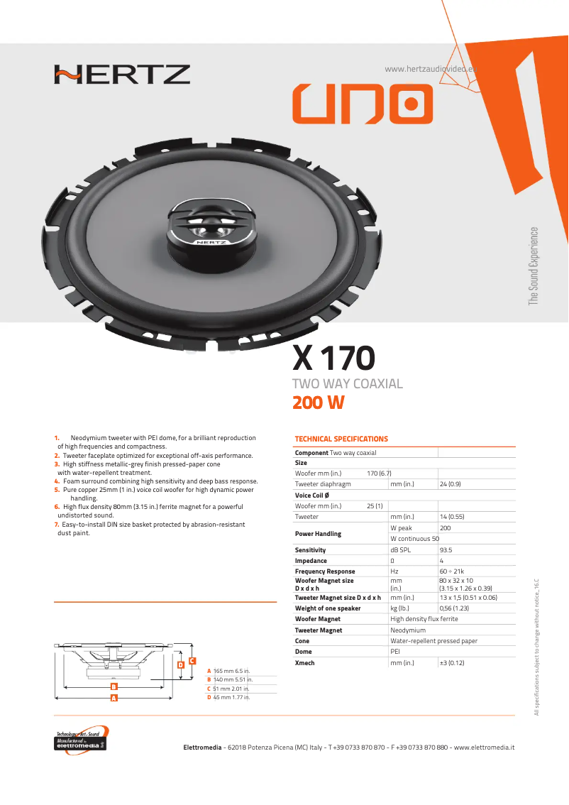 Página 1 del manual Ficha técnica Hertz Uno X 170