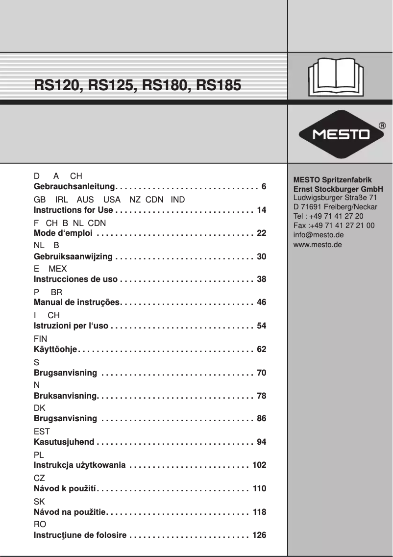 Page n°1 - Manuel utilisateur MESTO RS185