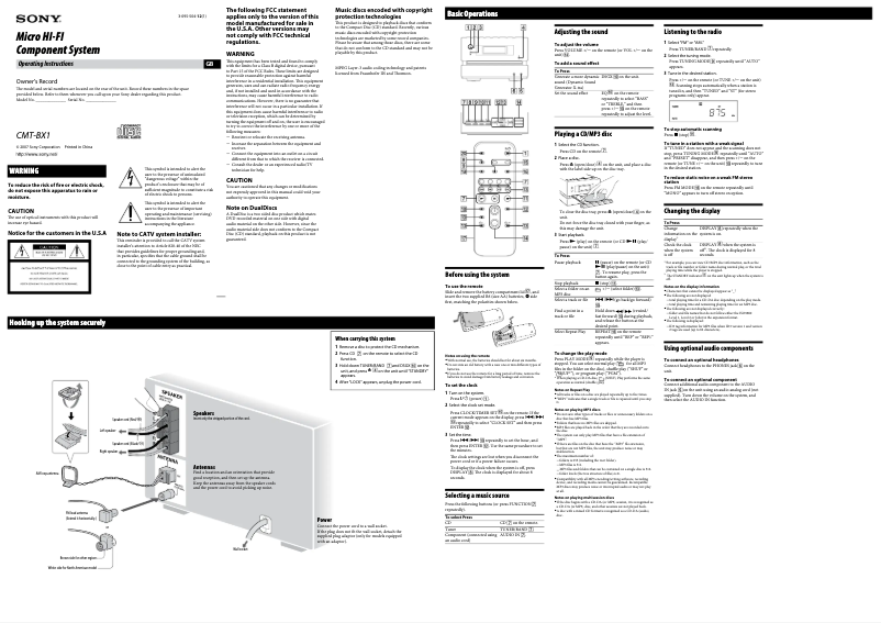 Page n°1 - Manuel utilisateur Sony CMT-BX1