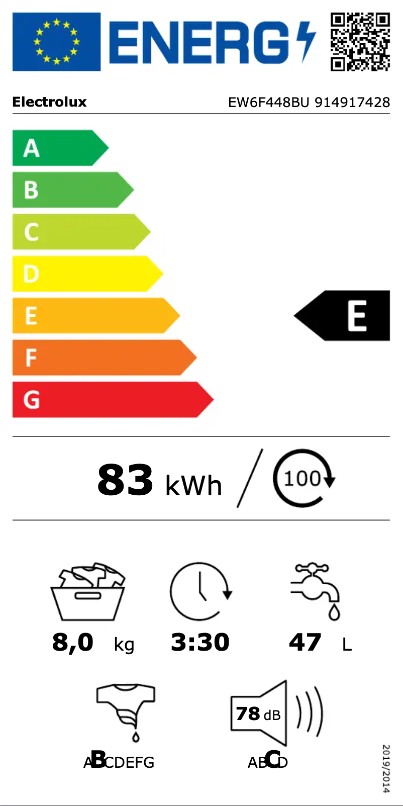 Page n°1 - Label énergétique Electrolux EW6F448BU