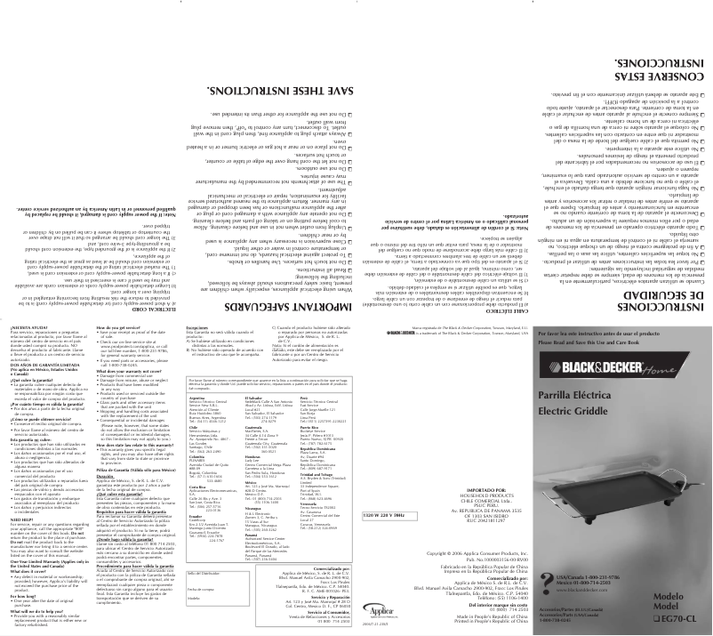 Page 1 de la notice Manuel utilisateur Black & Decker EG70-CL