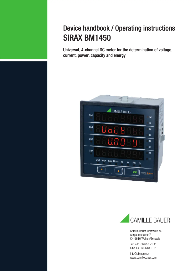 Page 1 de la notice Manuel utilisateur Camille Bauer SIRAX BM1450