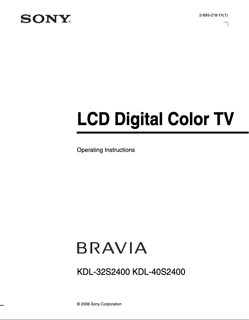 Image de la première page du manuel de l'appareil Bravia KDL-40S2400