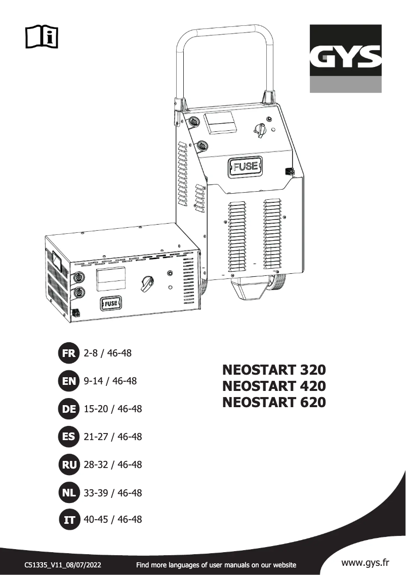 Page n°1 - Manuel utilisateur GYS Neostart 620