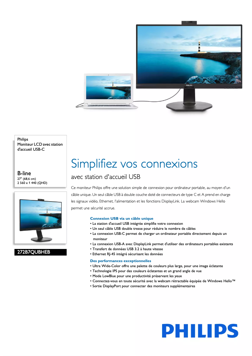 Page 1 de la notice Fiche technique Philips B Line 272B7QUBHEB