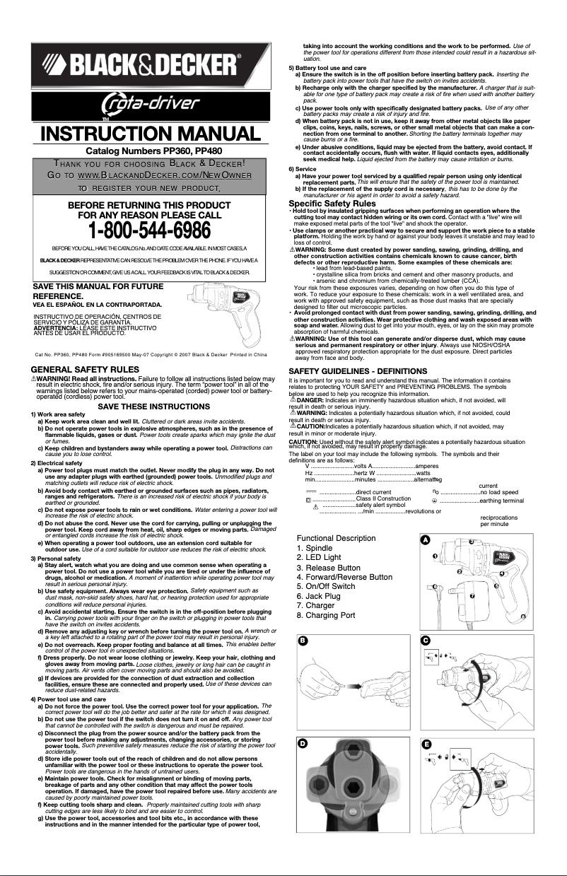 Page 1 de la notice Manuel utilisateur Black & Decker PP360