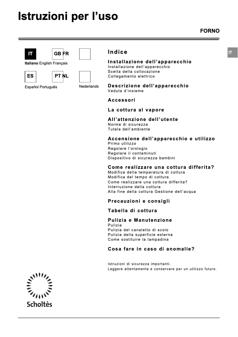 Page 1 de la notice Manuel utilisateur Scholtès SST2