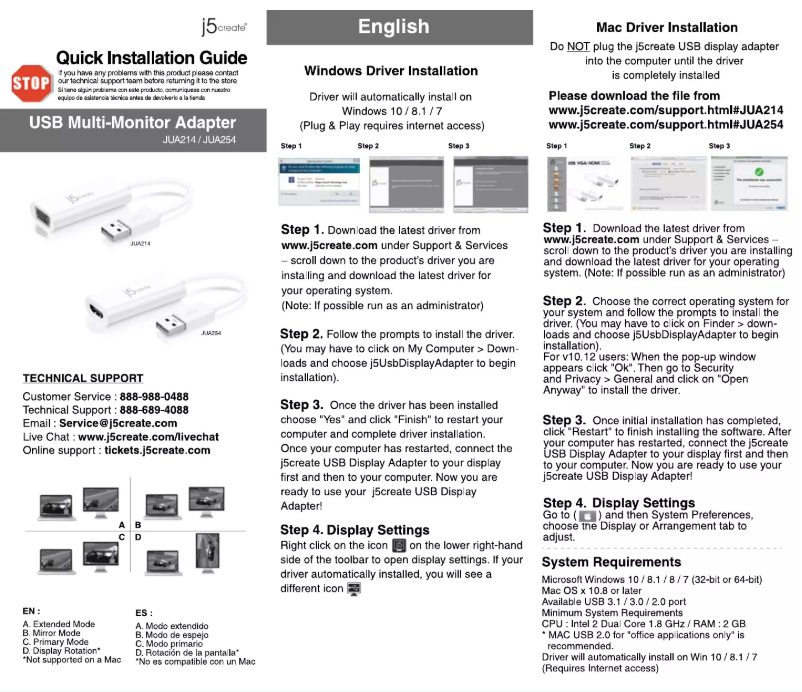 Page 1 de la notice Manuel utilisateur j5 create JUA214