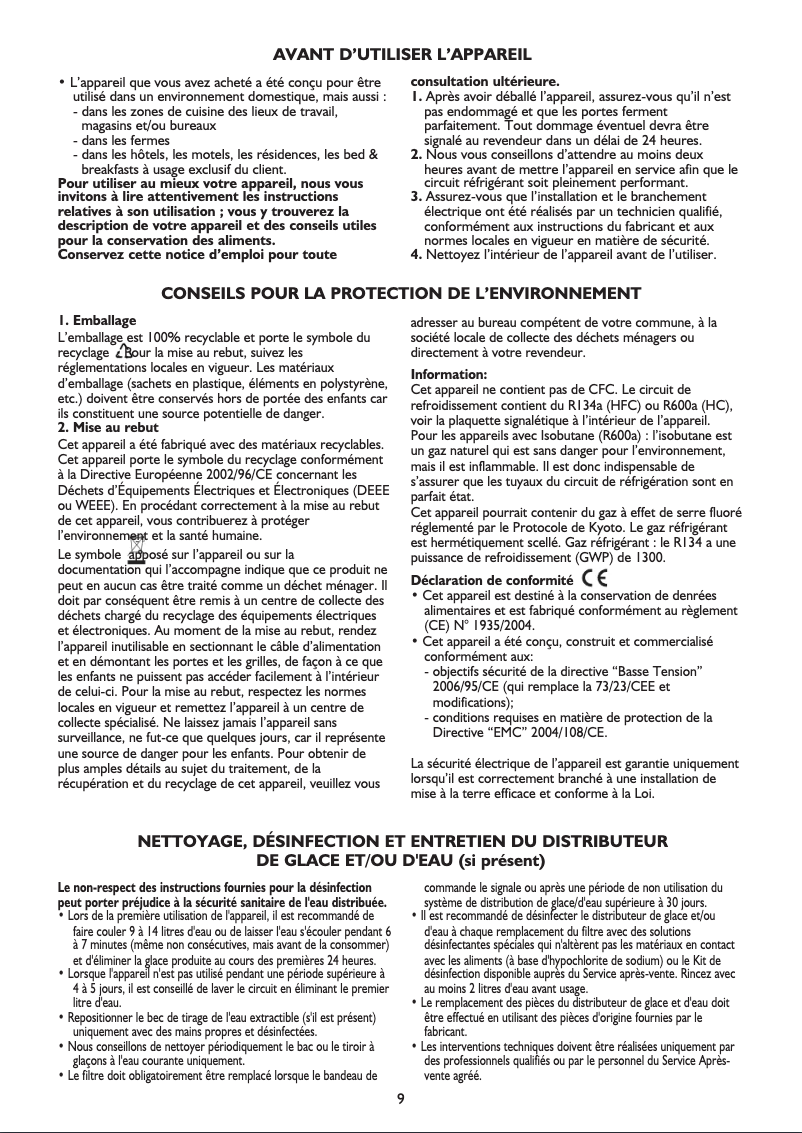 Page 1 de la notice Manuel utilisateur Whirlpool ART 369/A+