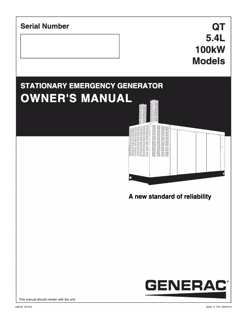 Page n°1 - Manuel utilisateur Generac QT10054GNSNR