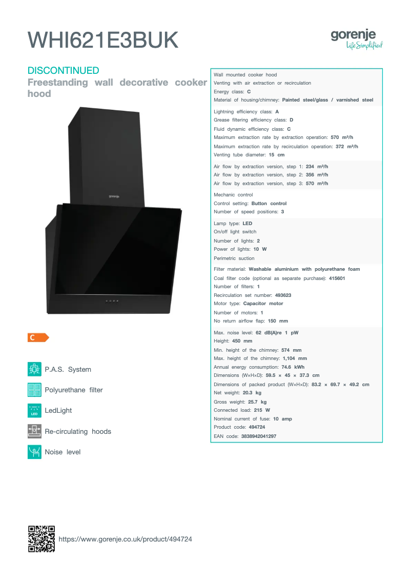 Page n°1 - Fiche technique Gorenje WHI621E3BUK
