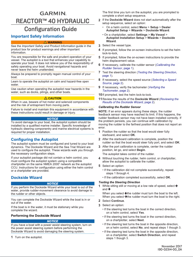 Page 1 de la notice Manuel utilisateur Garmin Reactor 40 Hydraulic