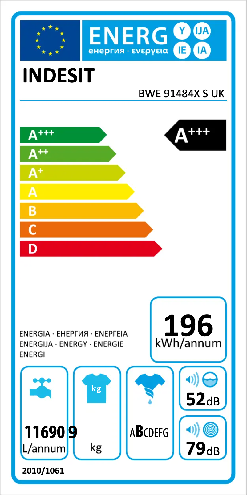 Page n°1 - Label énergétique Indesit BWE 91484X S UK