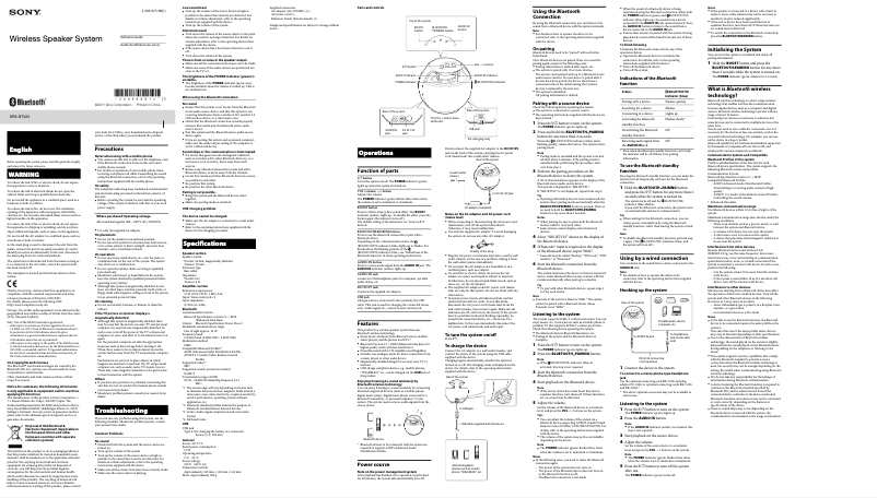 Image de la première page du manuel de l'appareil SRS-BTV25