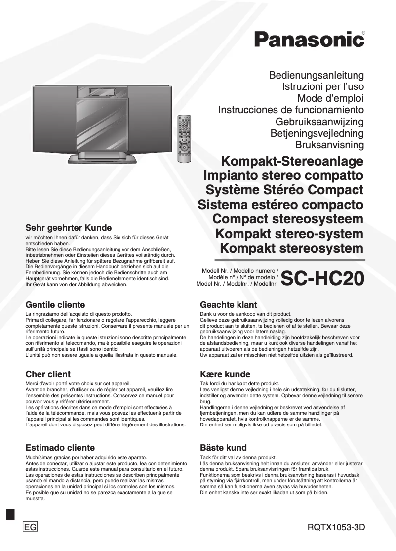 Page n°1 - Manuel utilisateur Panasonic SC-HC20