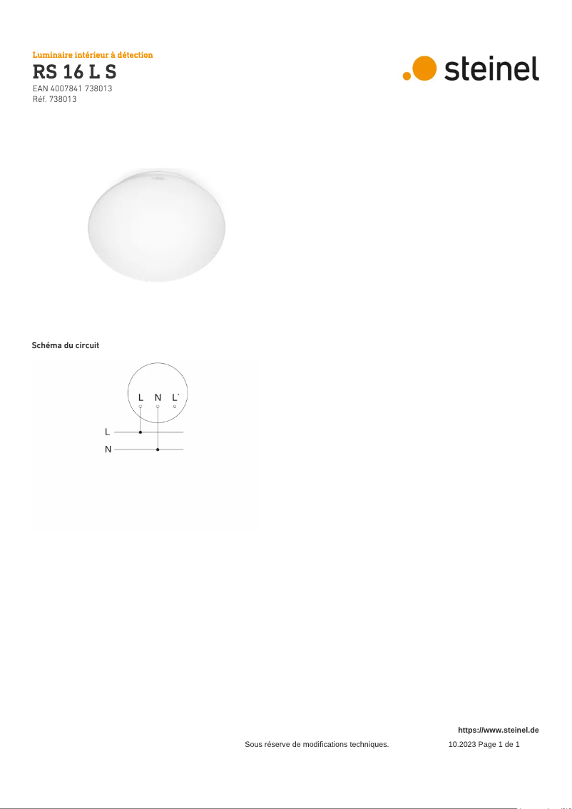 Page 1 de la notice Schéma de câblage Steinel RS 16 L S