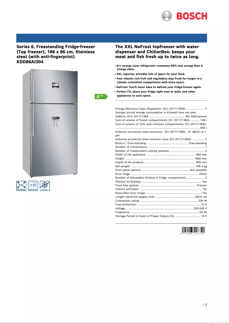 Página 1 del manual Ficha técnica Bosch KDD86AI304