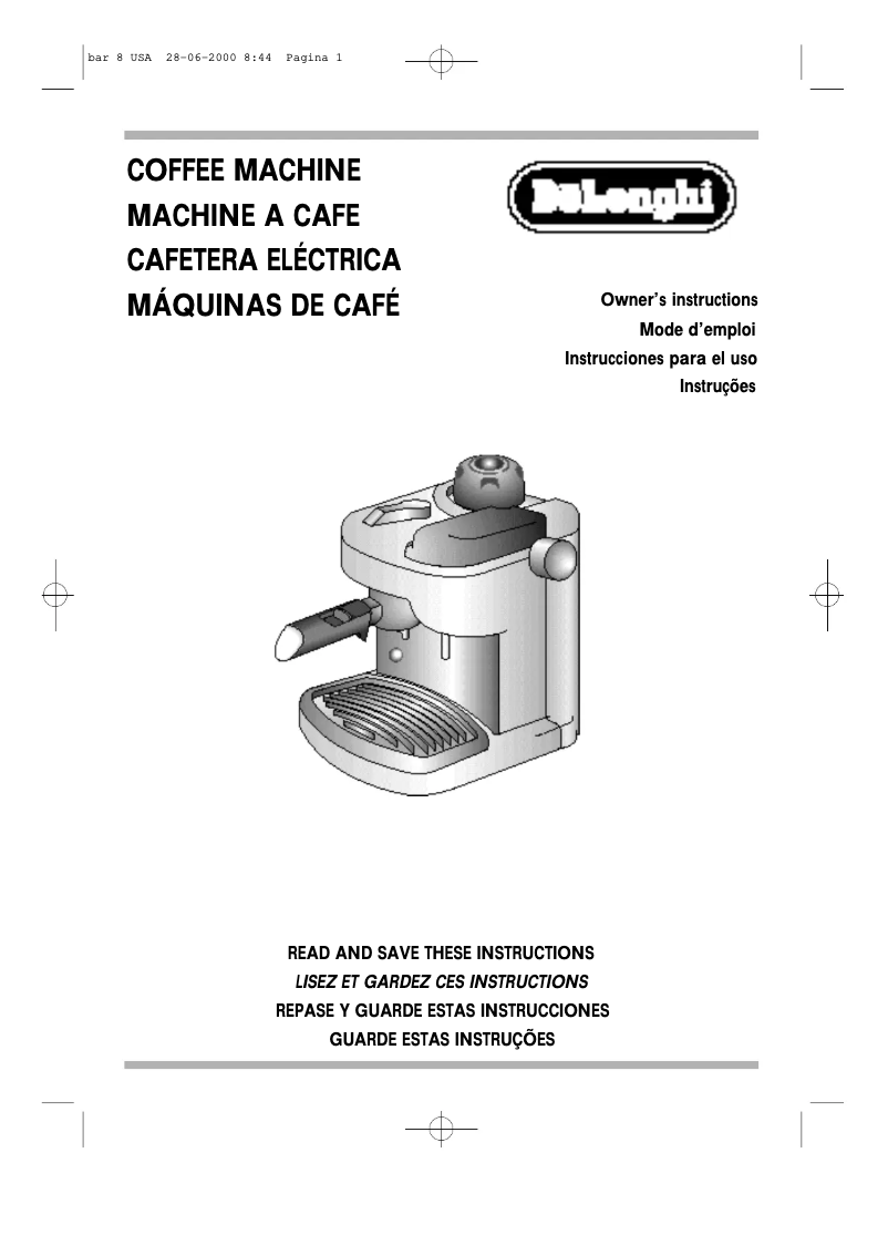 Page n°1 - Manuel utilisateur DeLonghi Bar 8