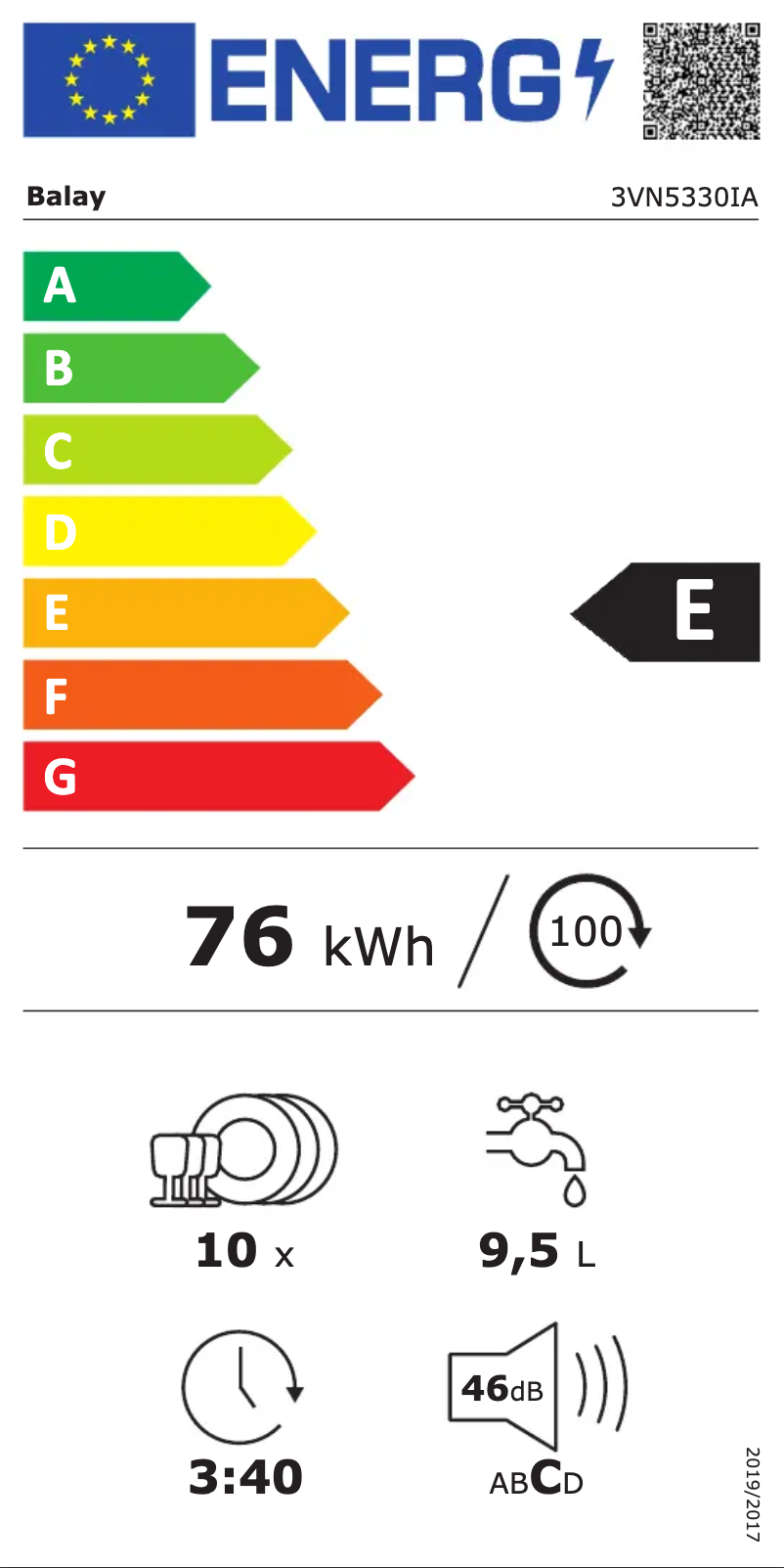 Page n°1 - Label énergétique Balay 3VN5330IA
