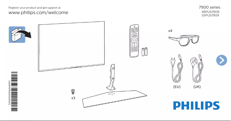 Page n°1 - Guide de démarrage rapide Philips 55PUS7909