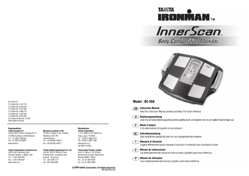 Page n°1 - Manuel utilisateur Tanita InnerScan BC-558
