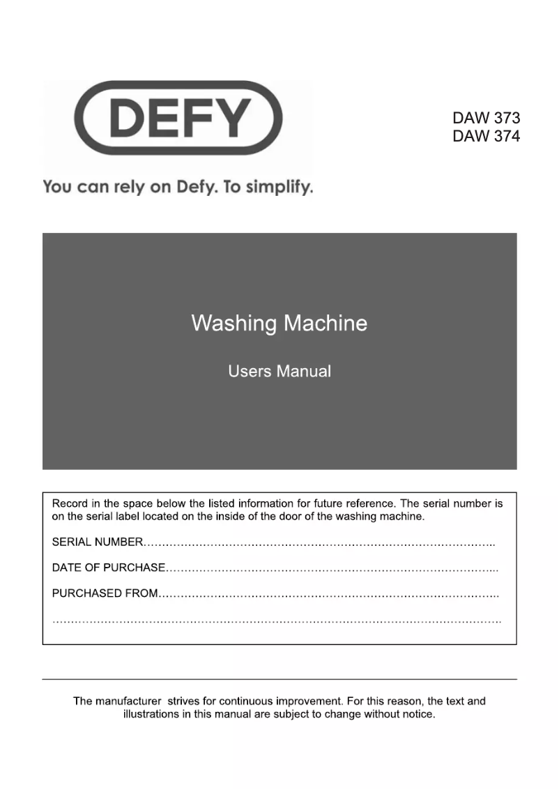 Page n°1 - Manuel utilisateur Defy DAW 374
