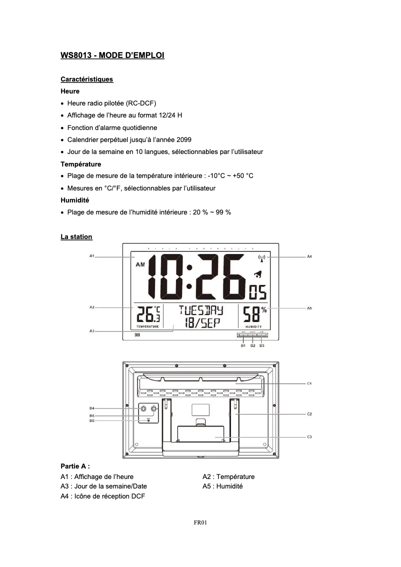 Page n°1 - Manuel utilisateur La Crosse Technology WS8013