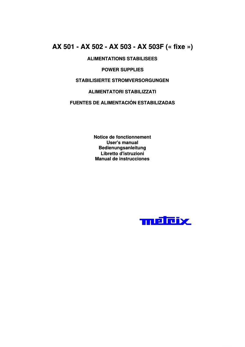 Page n°1 - Manuel utilisateur Metrix AX 503A