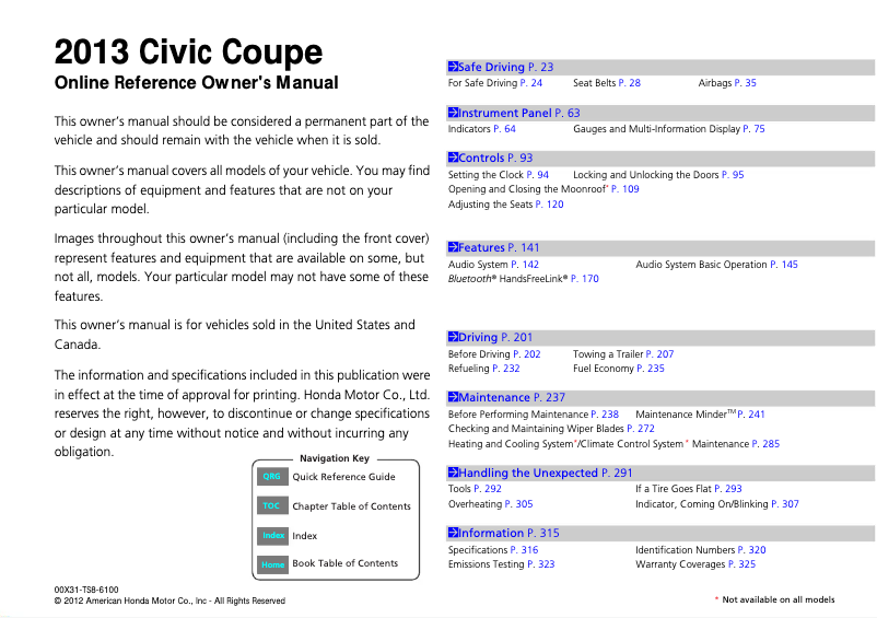 Página 1 del manual Manual de usuario Honda Civic Sedan (2013)