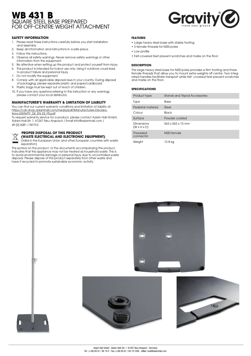 Page 1 de la notice Manuel utilisateur Gravity WB 431 B