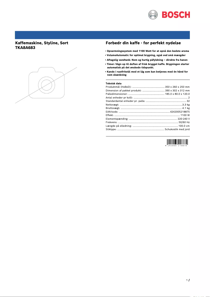 Page 1 de la notice Brochure Bosch TKA8A683