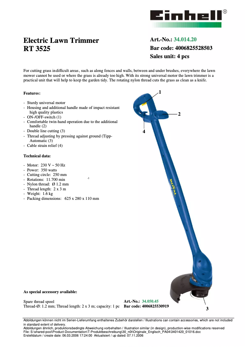 Page n°1 - Manuel utilisateur Einhell Royal RT 3525